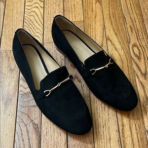 Loft Elegant Suede Black Loafers for Women with Gold Buckle